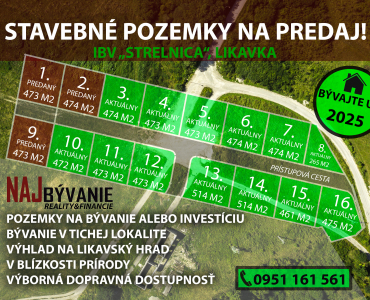 PREDAJ: STAVEBNÉ POZEMKY, LIKAVKA